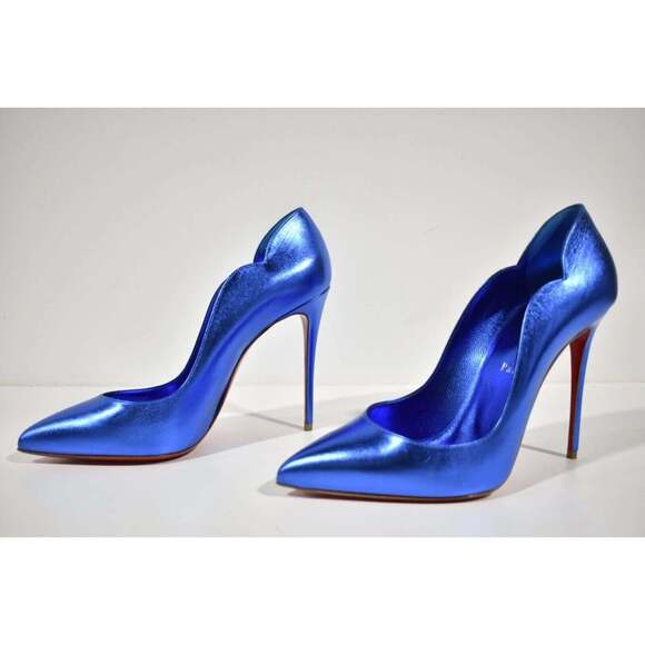 Christian Louboutin Hot Chick 100 Alize Blue Leather Pointed Toe Heel Pump 40 - Picture 9 of 12